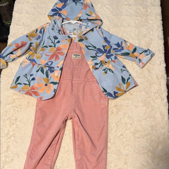 OshKosh B'gosh Floral Hooded Jacket and Pink Overalls - Picture 6 of 9